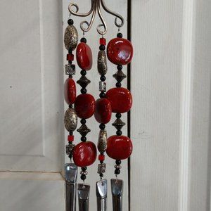 Red/Silver/Black Beads Upcycled Recycled Silverware Windchime-handmade